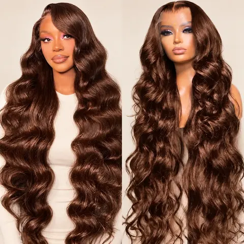Bling Hair 13x6 Chocolate Brown Lace Front Wigs Human Hair 180% Density 13x4 HD Transparent Lace Frontal Wig Pre-Plucked with Baby Hair 13x6 Deep Wave and Burmese Curly Styles 100% Human Hair, Soft Wavy and Curly Hair for Women, Versatile Styling