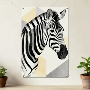 LIVEKEY Artistic Zebra Head Print Wall Art Decoration - Black and White Animal Design Modern Poster, Geometric Background, Waterproof Metal Frame, Home Decor for Living Room (20x30cm)