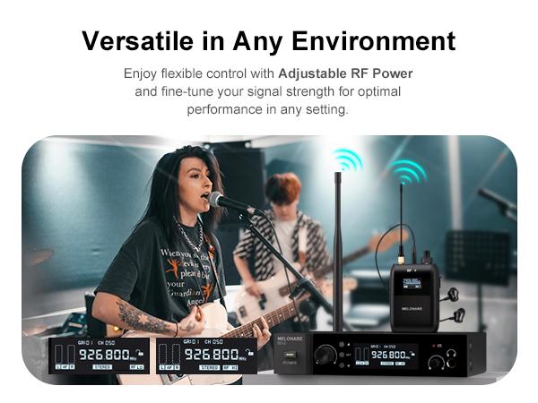 Wireless in-Ear Monitor System, Auto Scan IEM System Stereo w/Bodypack Receiver & Earphones, 50 Tunable Frequencies 164ft Range, in Ear Monitors for Musicians, Bands, Studio (SD-2-1R)