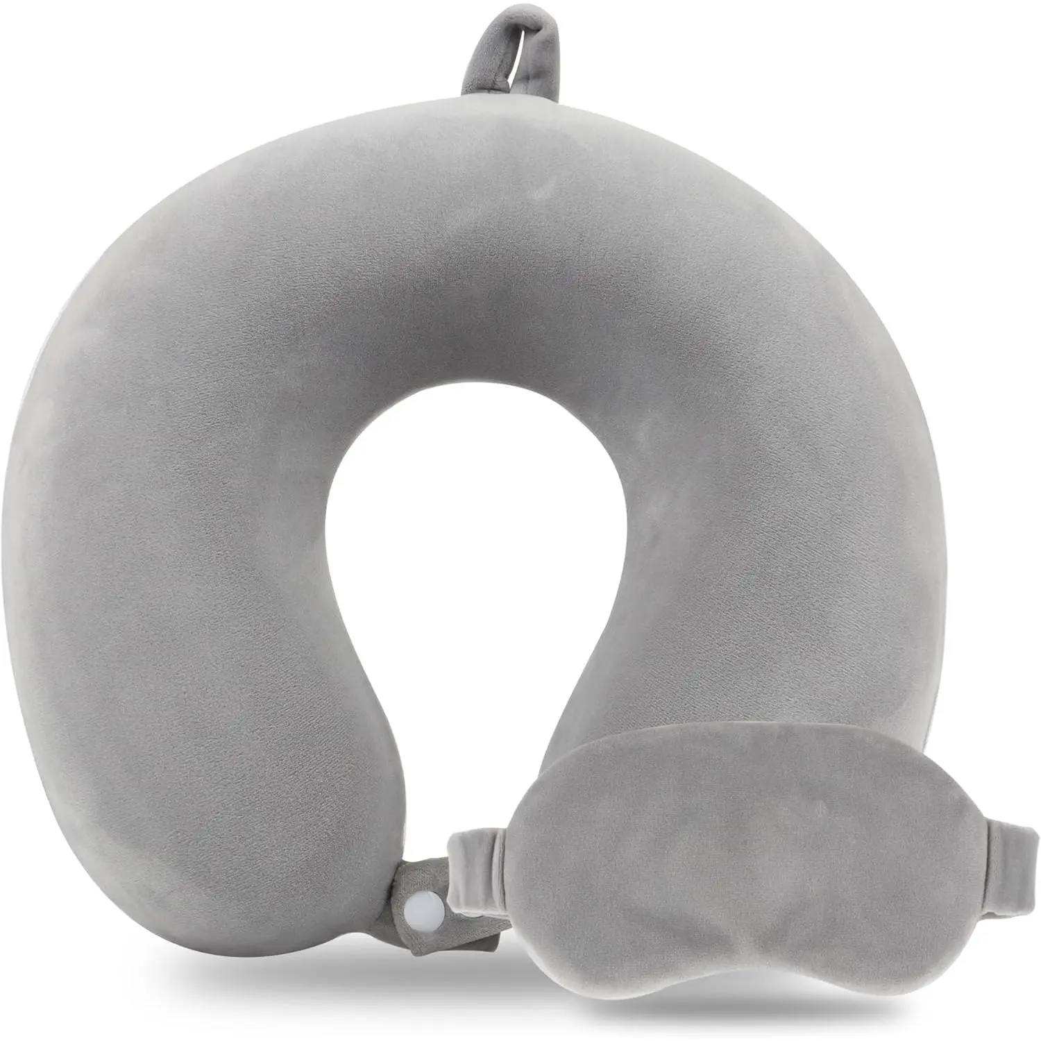 Pure Memory  Travel Pillow Set for Adults - Comfortable & Removable Machine Washable Cover,  Support Pillow Airplane Travel Kit with Eye Mask for Portable Plane Accessories - Grey
