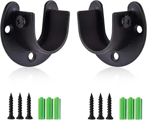 2-Pack Heavy Duty Stainless Steel Wall Mount U-Shaped Closet Rod Bracket, 1-1/4 in Diameter Modern Curtain Rod Holder with Mounting Screws