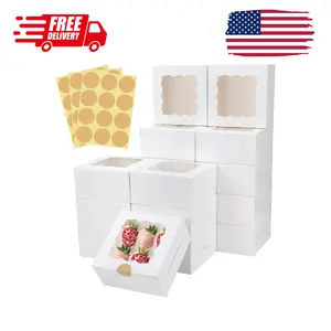 30 Pcs White Bakery Boxes with Window, 6 X 6 X 3 Inches, White