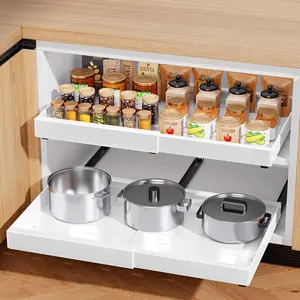 Pull out Cabinet Organizer 21" Deep Heavy Duty Expandable(12.6"-21") Slide out Drawers for Kitchen Cabinets with Adhesive 1 Pack Adjustable Roll out Shelf Storage Organization for Pantry Bathroom