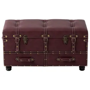 COZAYH Vintage Storage Bench, Upholstered Wooden Ottoman Bed Chest Box, Magenta