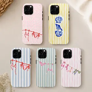 Colorful Striped Phone Case – Fun Summer Vibes with Rainbow Lines & Swimsuit Graphic – Y2K Beachcore Aesthetic – Fits iPhone 17 16 15 14 13 12 11(Pro, Max, Plus,)  & Samsung Galaxy S26 S25 S24 S23 S22 (Plus, Ultra),For Boys & Girls