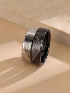 2pcs/set Fashion Heart Shaped Fingerprint Pattern Couple Rings, Engagement Ring Set, Stainless Steel Couple Rings, Fashion Jewelry Accessories for Proposal & Wedding