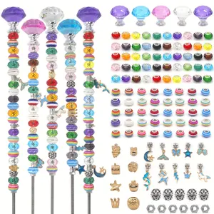 129pcs Garden Stakes Decorative Beaded Garden Stakes with Crystal Stopper Top Round Glass Bead Antique Silvery Bail Bead with Pendant Silvery Bead for Outdoor Decoration