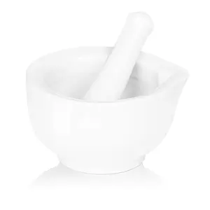 Porcelain Small Mortar and Pestle, Ceramic Herb Grinder Pill Crusher Set, 3.3 inch White