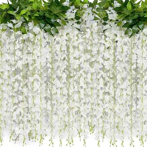2 Pack Wisteria Flower Vines Garland 6.7 Ft Artificial Silk Flowers for Wedding Garden Decor UV Resistant Realistic Hanging Plant Purple Blue