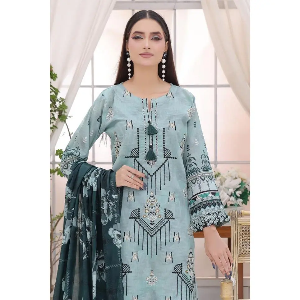 Misty Teal 3-Piece Embroidered Lawn Set (Bana Dora)