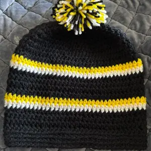 Pittsburgh Steelers Inspired Pom Pom Beanie | Handmade Crochet Hat