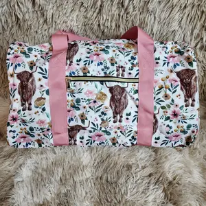 Highland cow floral printed western duffel bag luggage bags