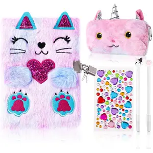 Cat Diary with Lock Gift for 6 to 12 Year Old Girl,Secret Journal Notebook Diary for Kids Christmas Gift Set