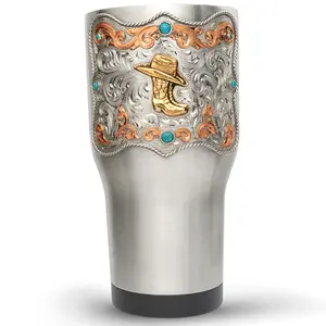 Cowgirl Western Stainless Steel Tumblers | Handcrafted with Simulated Turquoise Stones | Western Drinkware
