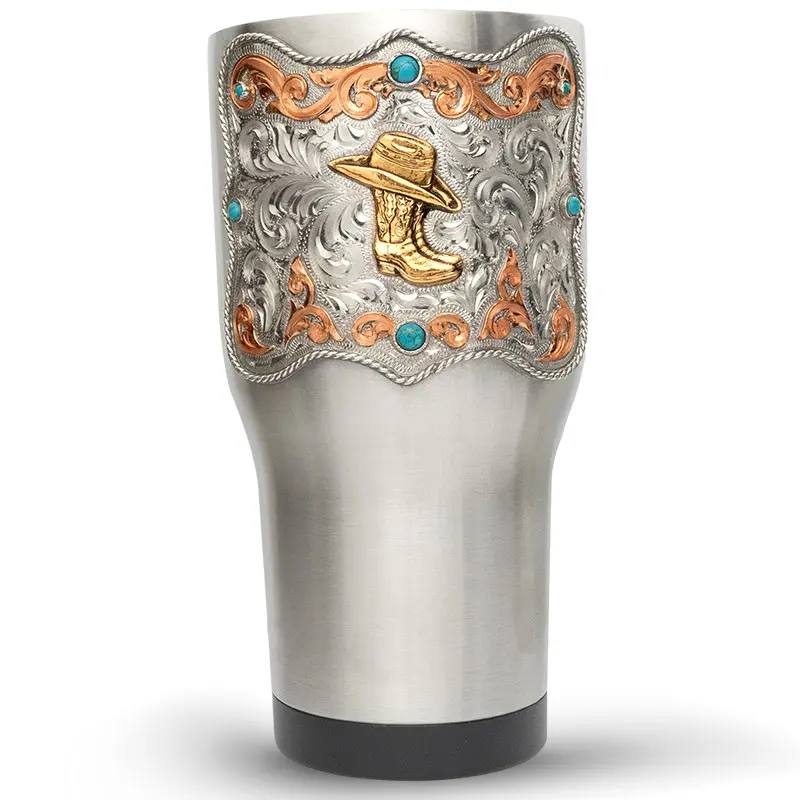 Cowgirl Western Stainless Steel Tumblers | Handcrafted with Simulated Turquoise Stones | Western Drinkware