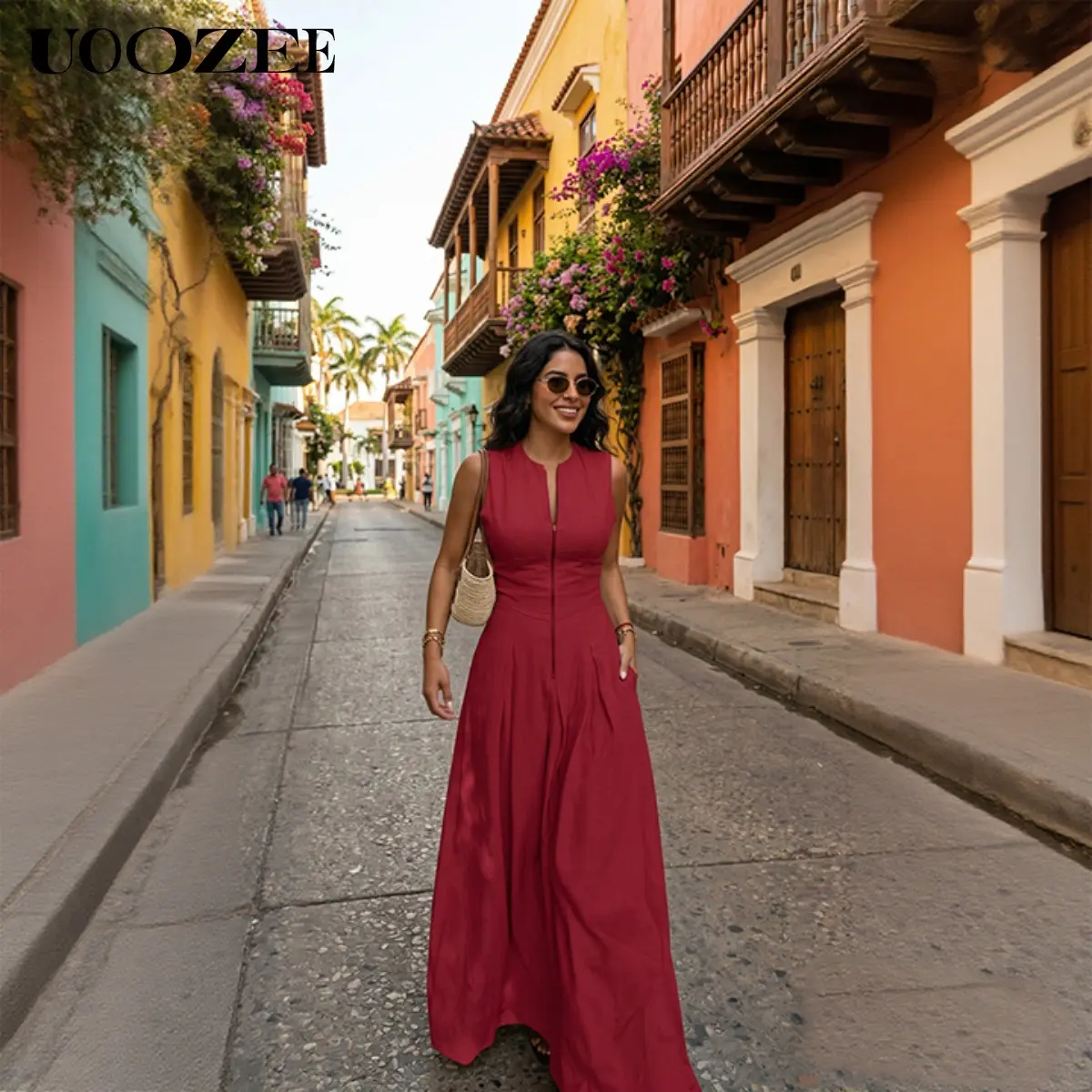 UOOZEE Women's Minimalist Casual Elegant Stylish Sleeveless Loose Fit Long Maxi Dress - Round Neck, Pleated, Pocket, UOOZEE Women's Minimalist Casual Elegant Stylish Sleeveless Loose Fit Long Maxi Dress - Round Neck, Pleated, Pocket,