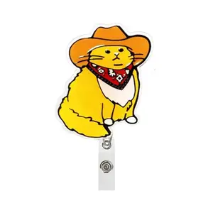 Cute Cat Design Badge Holder, 1 Count Retractable Badge Reel, Creative Badge Holder for School, Medical Staff, Office