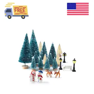 Mini Christmas Trees Bottle Brush Trees with Snowmen Reindeer, 31Pcs Christmas Village Sets