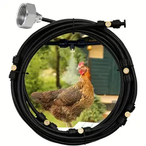 26 Feet Leak-Proof Chicken Coop Atomizing Cooling System, 8 Spray Nozzles, 3/4" Adapter, Pre-Installed, No Water Waste, Garden Patiooutdoor Use, Atomization Nozzle Tips