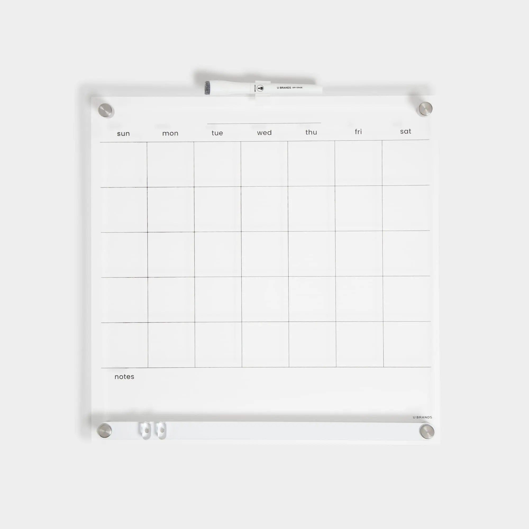 U Brands Acrylic Clarity Acrylic Dry Erase Monthly Calendar, 16" x 16" Clear