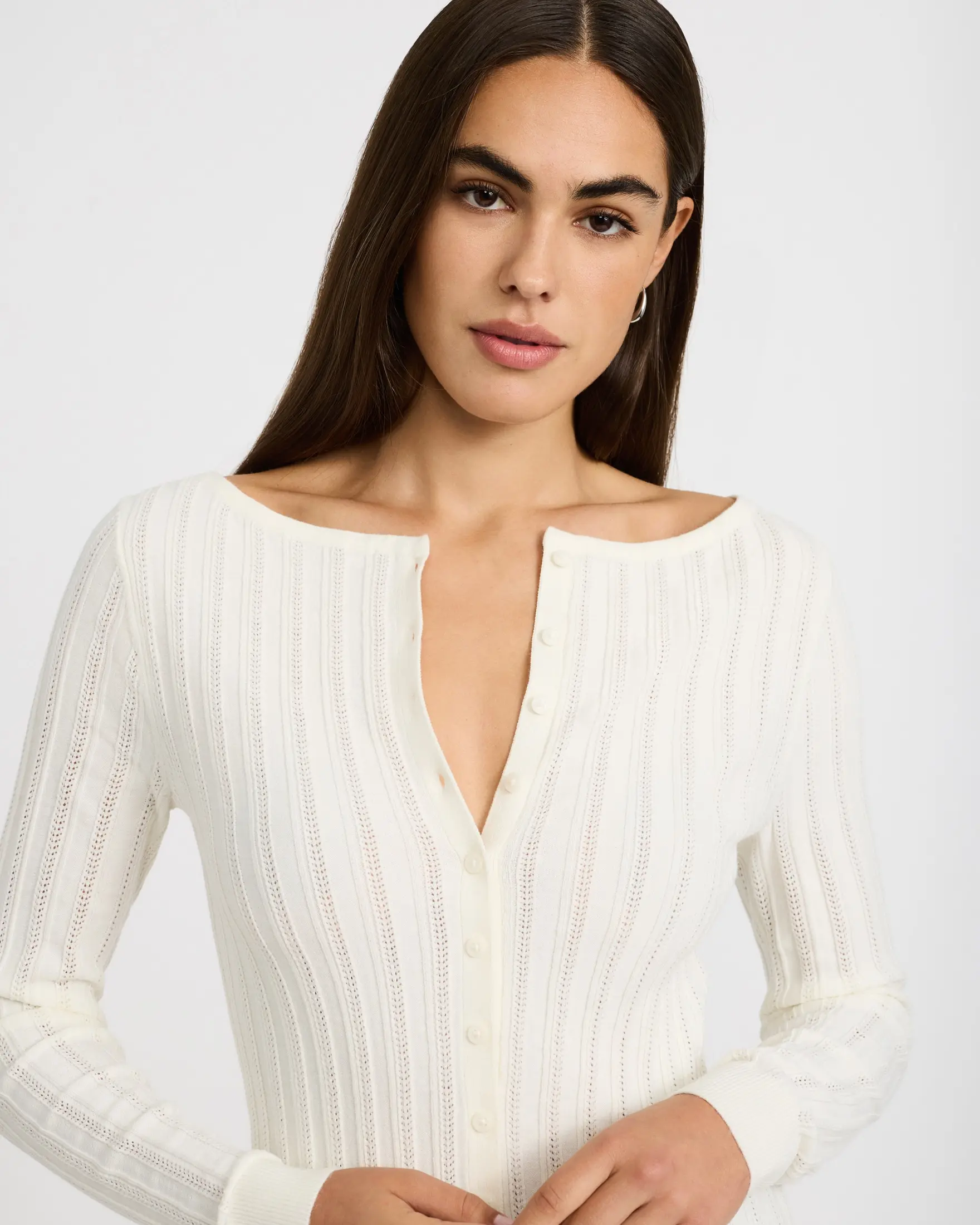 Express Pointelle Boat Neck Long Sleeve Sweater