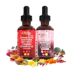 Clean Nutra Core & Feminine Wellness Duo | Cayenne Pepper, Hawthorn, Cranberry, Marigold & More for Heart, pH & Digestive Support Healthcare Supplement Liquid Drops [Vascu Glow & VBiotic]