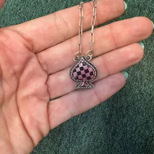 Pink checkered spade necklace