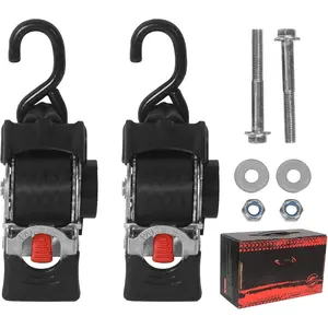 Stainless Steel Bolt- Retractable Ratchet Straps, 2 inch x 9  Self Retracting Ratchet Straps Transom Tie Down for Boat, Jet Ski, , , ATVs, UTVs (2 Pack)