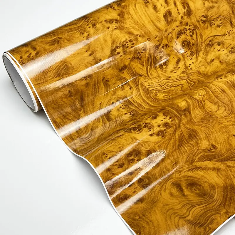 Premium Glossy Wood Grain Vinyl Wrap Film Car Interior Home Office Furniture DIY Sticker Decal With Air Release Self Adhesive