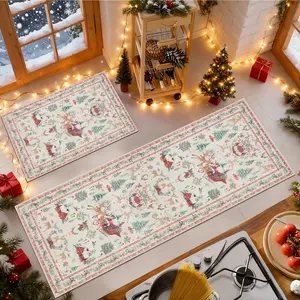 2Pcs non-slip kitchen mat, Christmas rug，kitchen rug set,  Christmas pattern Floor Mat, Decorative Rug, soft comfortable foot mat, machine washable easy to clean, Christmas decoration, Christmas gift, suitable for kitchen Dining Room Floor bedroom room