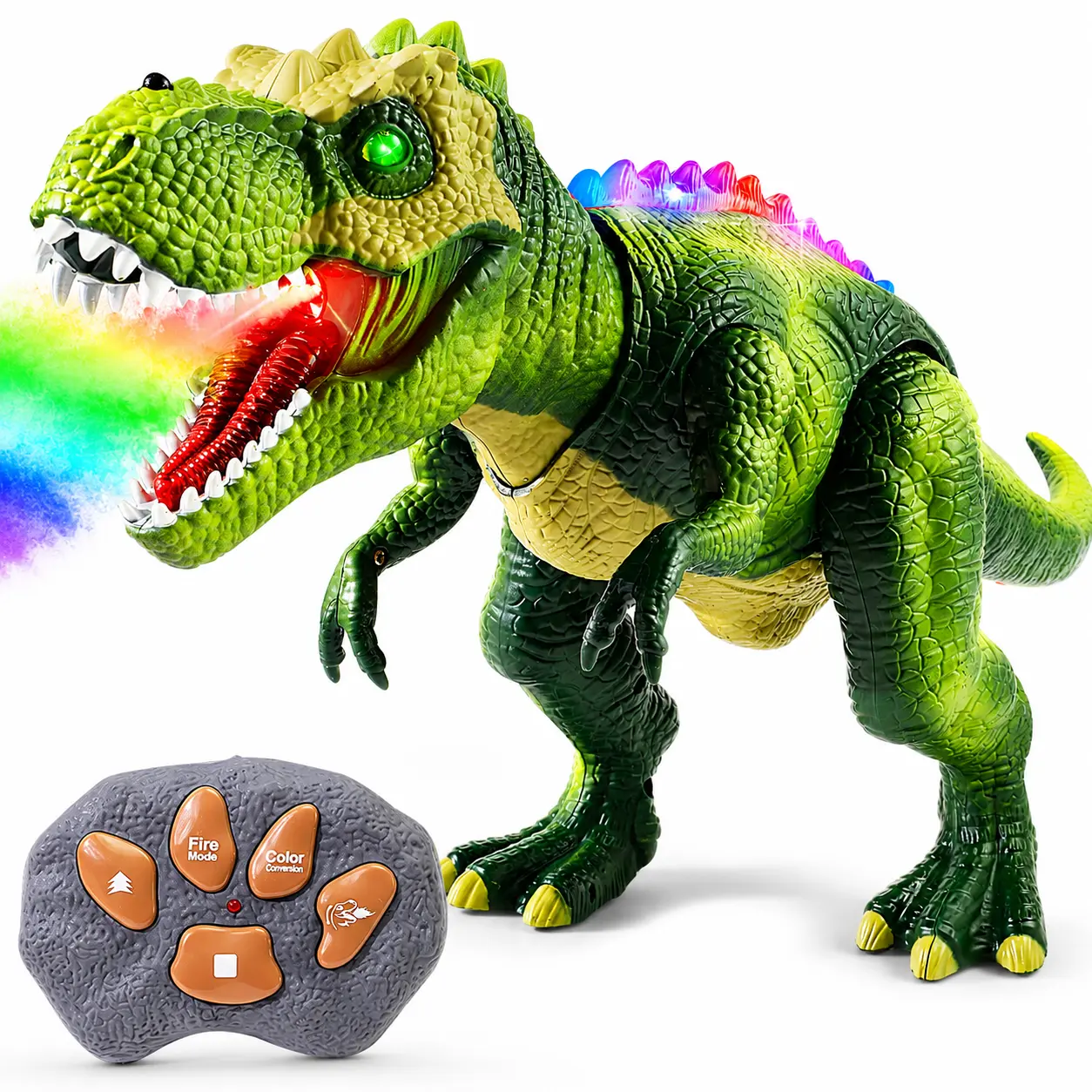 Remote Control Dinosaur Toy for Kids, Walking T-Rex with Spray Mist, LED Lights, Roaring Sound and Easy Remote Control