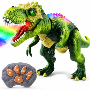 Remote Control Dinosaur Toy for Kids, Walking T-Rex with Spray Mist, LED Lights, Roaring Sound and Easy Remote Control