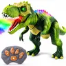 Remote Control Dinosaur Toy for Kids, Walking T-Rex with Spray Mist, LED Lights, Roaring Sounds and Music, RC Dino for Pretend Play