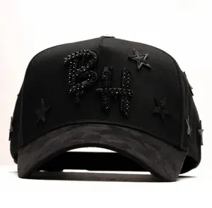 Barbas Hats Blackout Stars Snapback Cap – Black Studded Embroidered Streetwear Baseball Hat, Adjustable Unisex Curved Brim Cap for Daily Wear, Urban Fashion Premium Fit