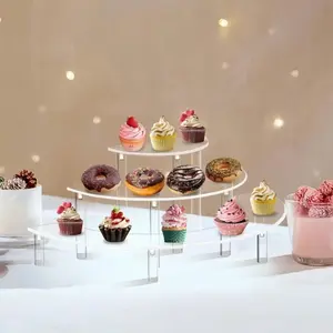 2 Pack 3 Tier Acrylic Display Risers, Half Moon Cupcake Stand, Clear Perfume Organizer, Dessert Stand for Display, Clear Display Stand for Food, Cupcake, Perfume, Collections