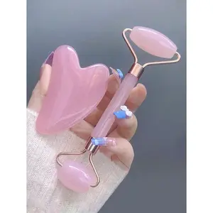 1pc Face Beauty Massage Tool Set, Including Roller, Massage Board, Body Back Scraping Gua Board, Pink And White Options