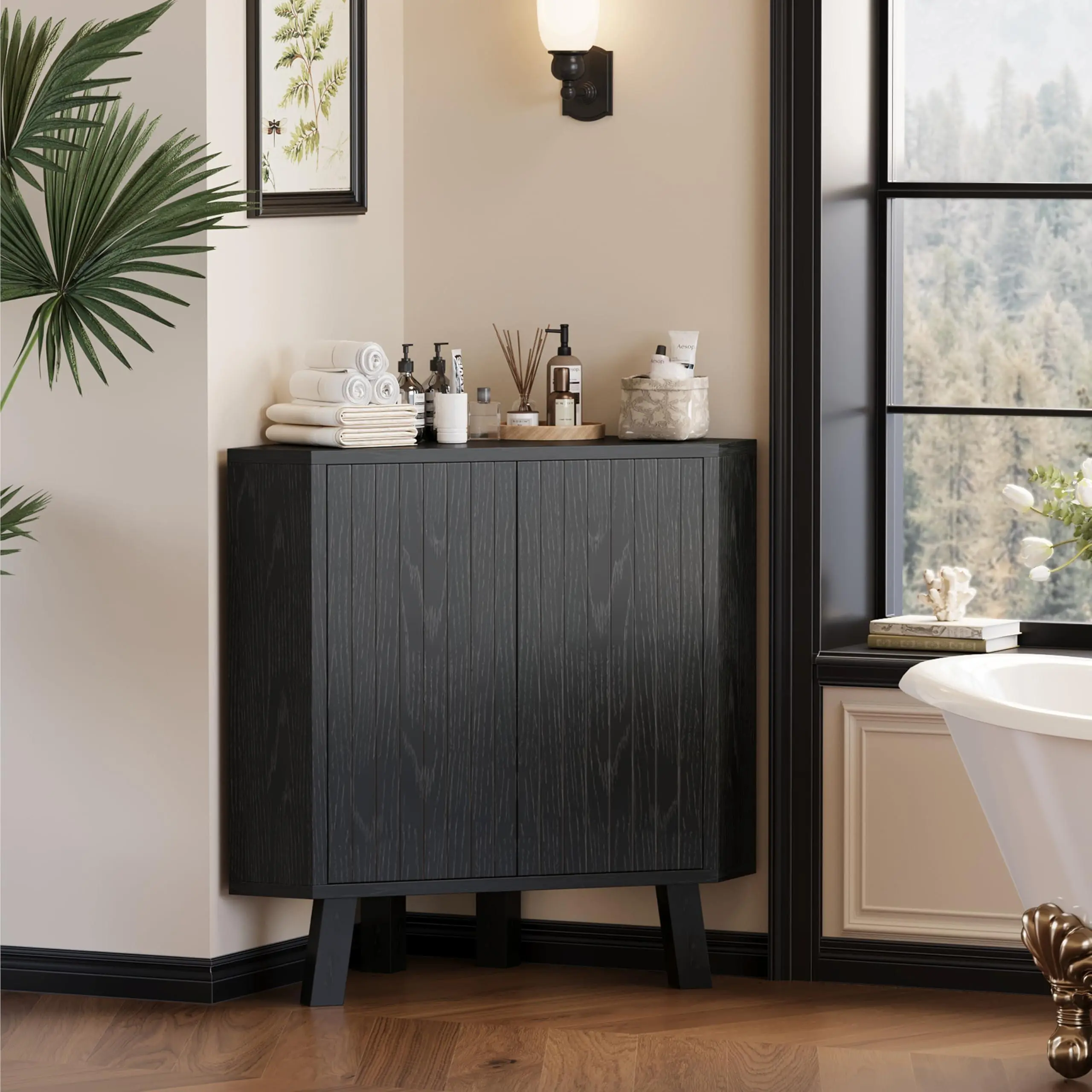 GARVEE Triangular Corner Cabinet - Easy Setup, Height-Adjustable Sideboard with Drawers, 80x40x78cm Storage Solution for Kitchen, Living Room
