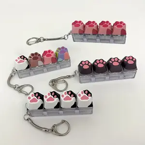 4 Keys Mechanical Keycap Fidget Keychain, Mini Keyboard Clicker Stress Relief Decompression Toy Pendant