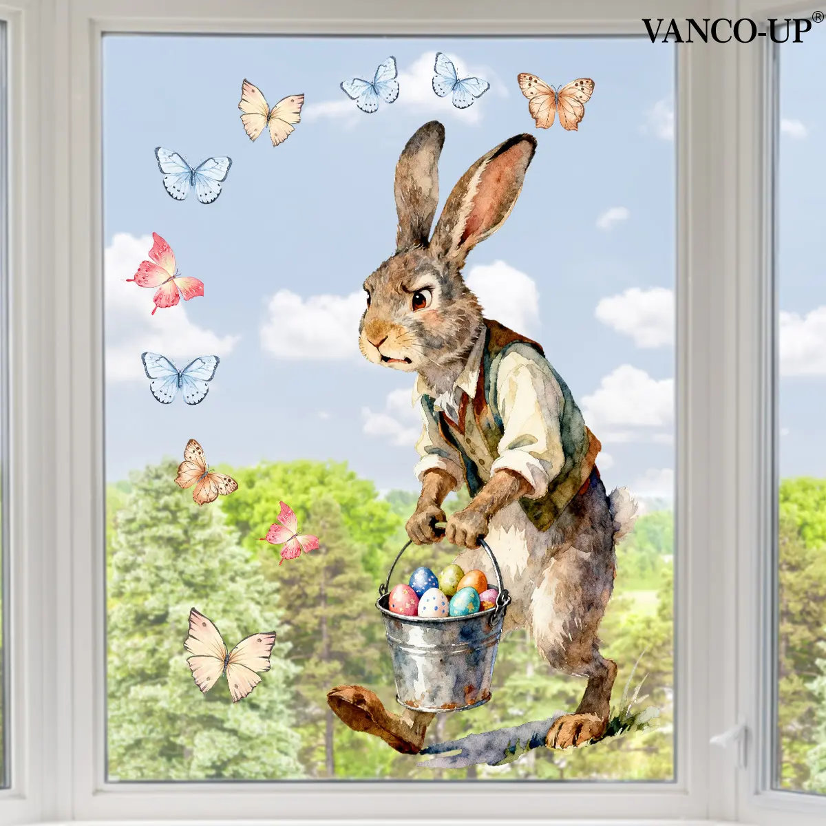 2D flat one (30*60cm) Easter egg rabbit window stickers, static adsorption glass window decoration E21184-NC