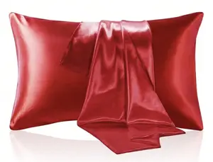 Red Satin Pillowcase 100 Percent Polyester 29x19 Inches Standard Size Breathable Machine Washable Cold Water Hair Skin Care Plain Design