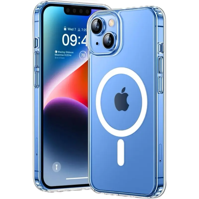 Entronix [Magnetic] Case for iPhone 13 Mini - Slim Clear Cover with Raised Edges & Dustproof Ports - Shockproof & Anti-Yellow Transparent Protection