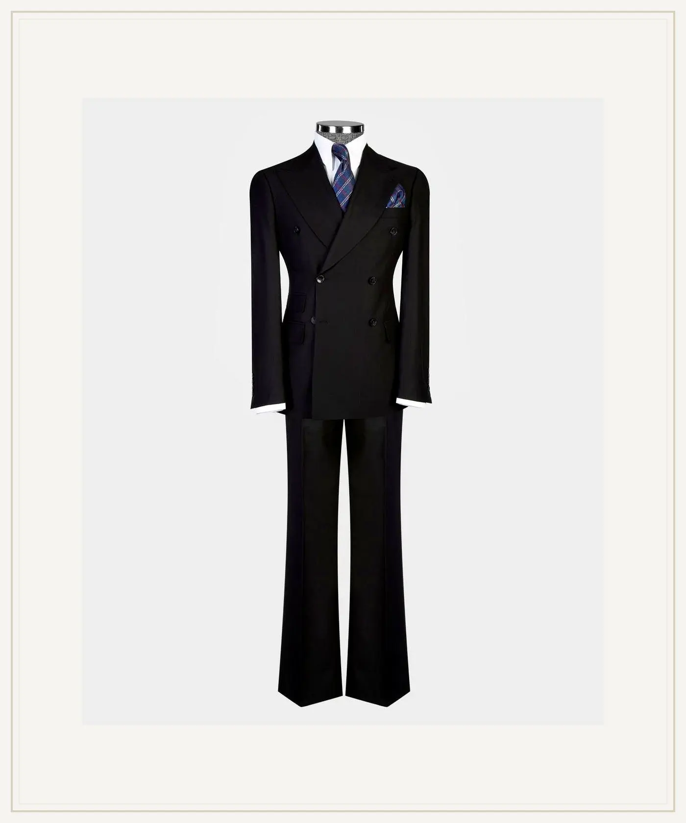 Men's Black Flared Leg Double Breasted Suit Wedding Formalwear