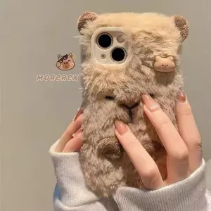 A Soft Plush Kapibara Phone Case That Fits The for iphone 15 Pro Max, Perfect for Females with for iphone 14 Pro And 13 Models.