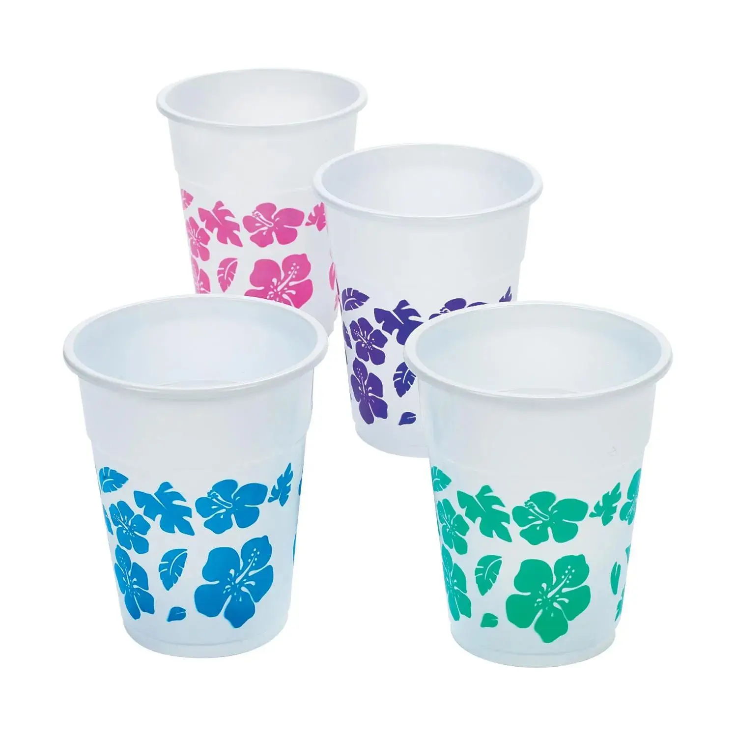 16 oz. Bulk 50 Ct. Hibiscus Tropical Colors Disposable Plastic Cups