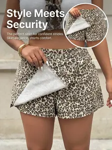 Plus Size Women's Denim Fitted Short Skirt Leopard Print Summer Comfortable Breathable Fashion Casual Trendy Skirt