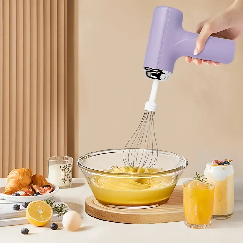 Rechargeable 3-Speed Lightweight Battery Powered Hand Mixer - Compact Size, Convenient and Mobile Multifunctional Kitchen Mixer with 2pcs Mixing Whisk, Charging Cable, Easy to Clean, Durable for Home Bakers, Home Kitchen, Battery Powered Hand Mixers