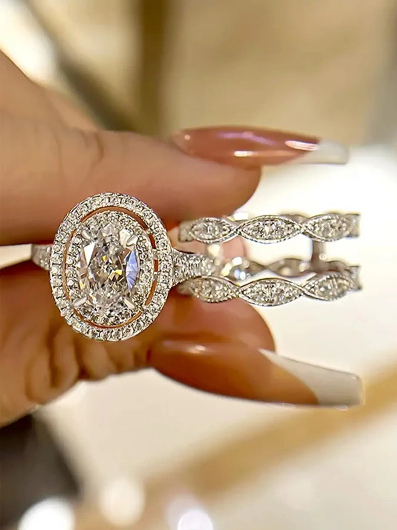 Artificial Zircon Decor Ring Set, Fashion Accessories for Women, Solitaire Engagement Ring, Rings for Wedding, Birthday Anniversary Gift