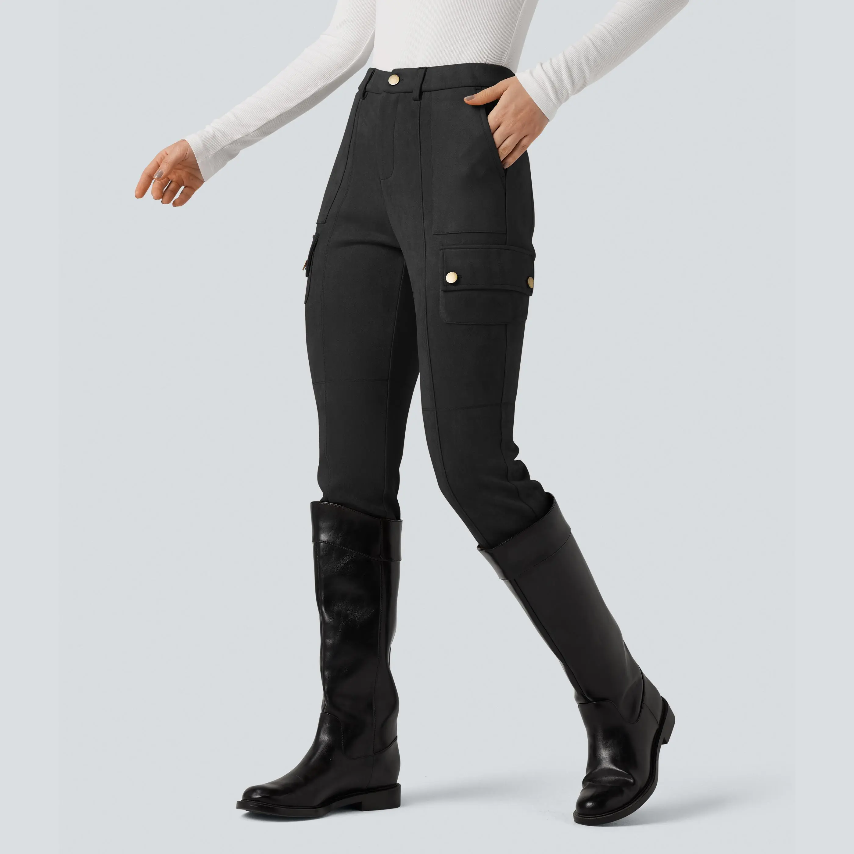 Halara High Waisted Suede Equestrian Cargo Pants with Pockets Halara High Waisted Suede Equestrian Cargo Pants with Pockets