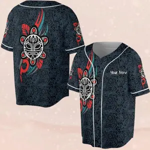 Custom Baseball Jersey Shirt, Tribal Mask Pattern, Personalized Name, Button Up Unisex Jersey, Dark Navy Streetwear Game Day Gift VX