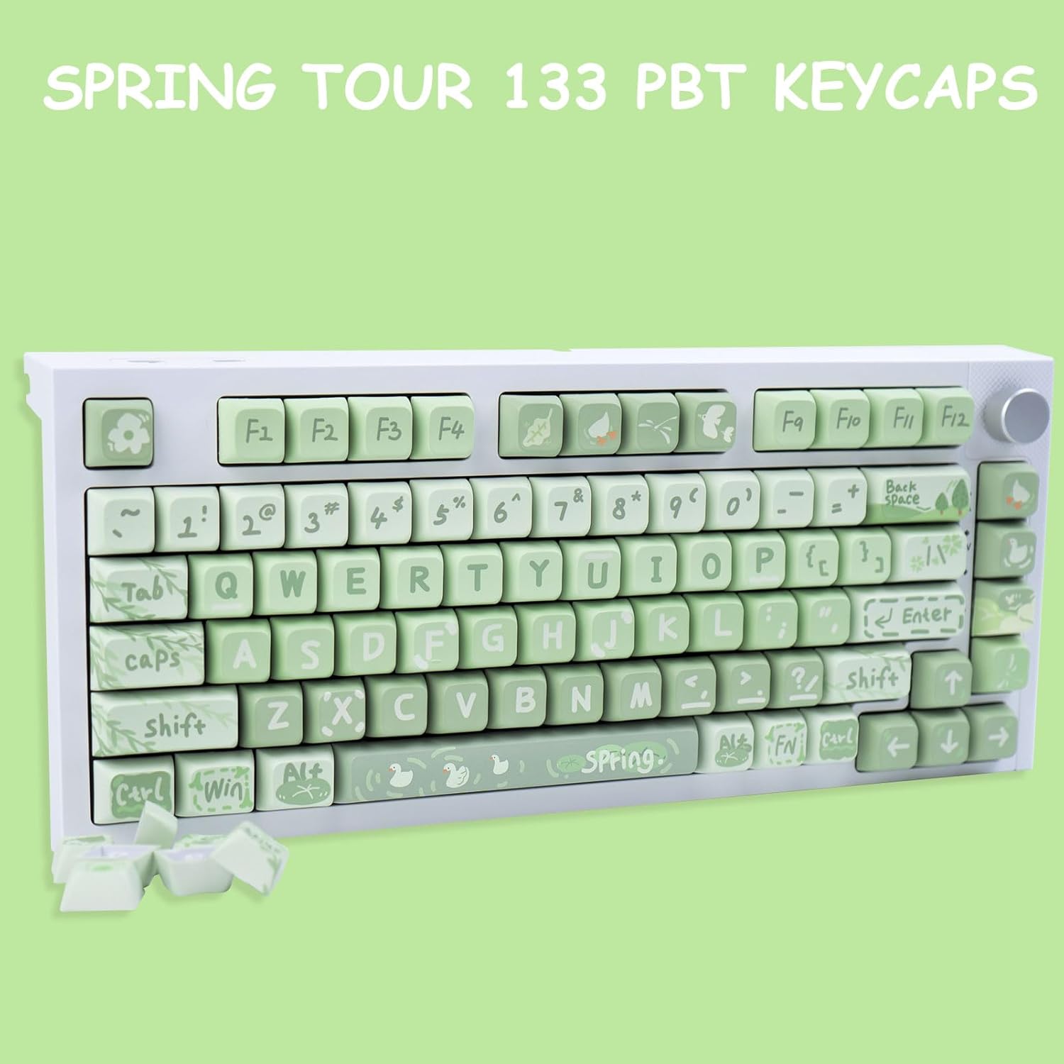 PBT 133 Keys Anime Keycaps, Matcha Green Dye-Sublimation Customized Cute Keycap, XDA Profile Keycaps Set for Cherry Gateron MX Switches Mechanical Gaming Keyboards
